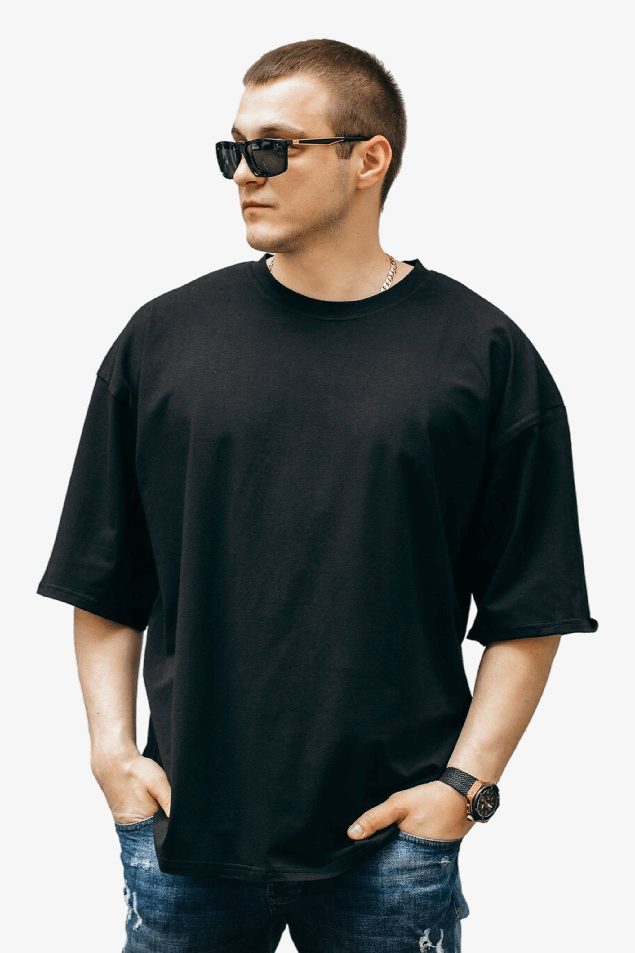 Oversize Black 240 GSM Combed Cotton French Terry Boxy Cut