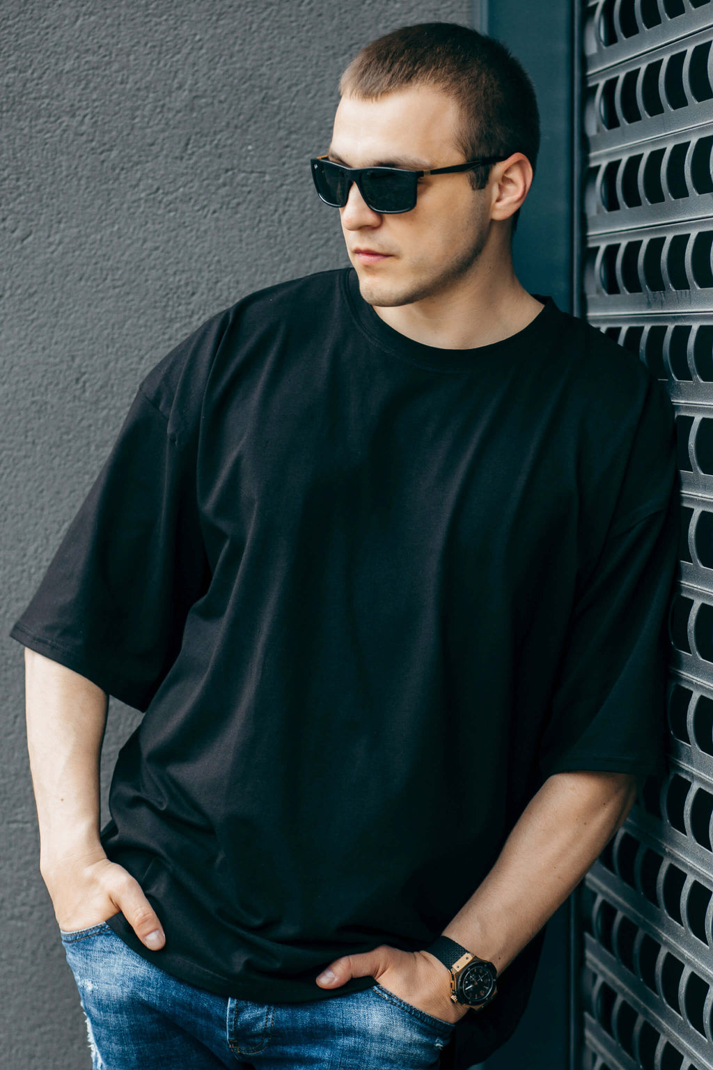 Oversize Black 240 GSM Combed Cotton French Terry Boxy Cut